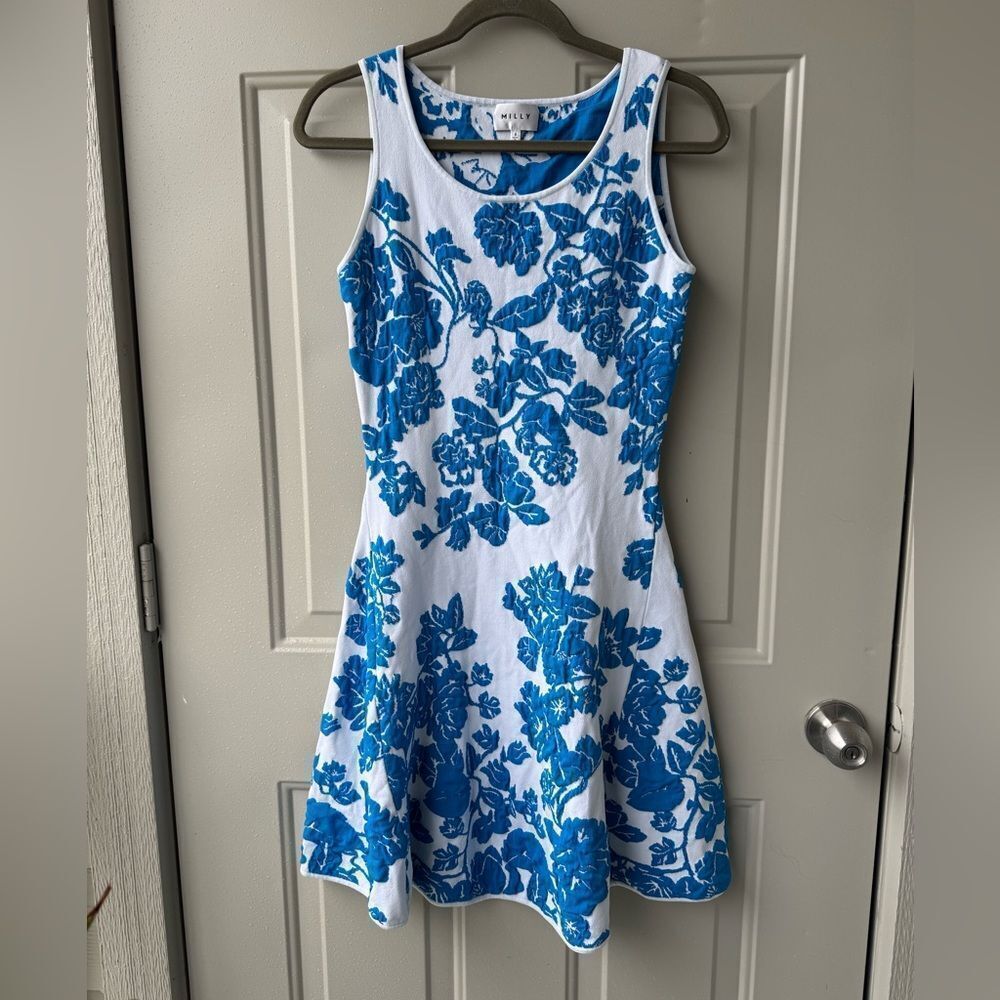 Milly White and Blue Floral Mini Dress - Picture 3 of 10